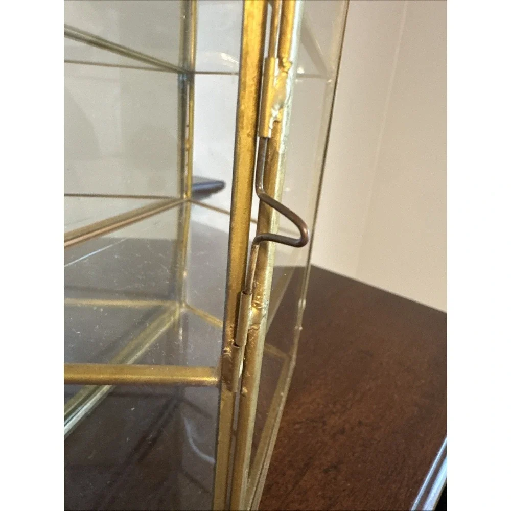 10" Vintage Mirrored Glass Brass Curio Cabinet Display Case Shelf ** Crack** - Picture 10 of 11